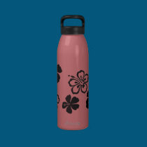 Black Hibiscus Hawaiian Flowers water bottles