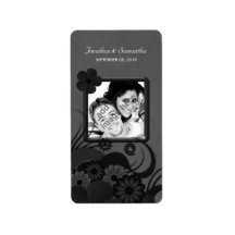 Black Hibiscus Wedding Photo Favour Wine Labels