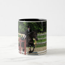 Black Horse Jumping on a Mug mugs