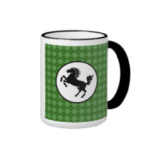 Black Horse Silhouette on Green Pattern Mugs