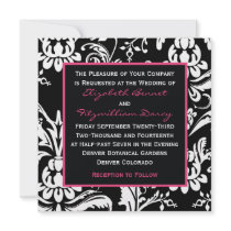 Black & Hot Pink Contemporary Damask Invitation