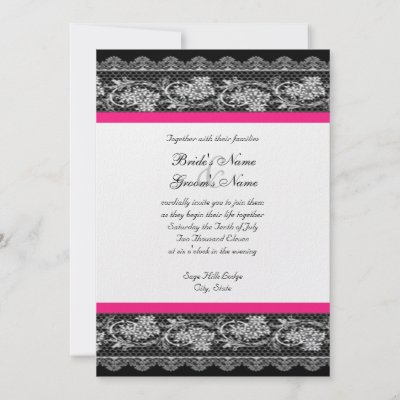  Pink Wedding Invitations on Black   Hot Pink Lace Wedding Invitation At Zazzle Ca
