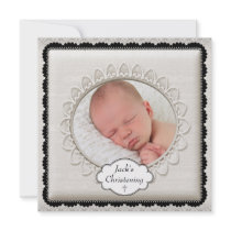 Black Ivory Beige Boys Photo Christening Custom Invite