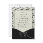 Black Ivory Cream Damask Wedding RSVP Announcement