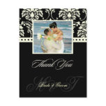 Black +  Ivory Damask Thank You Photo postcards,