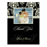 Black +  Ivory Damask Thank You Photo postcards,