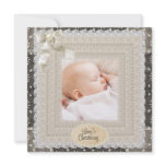 Black Ivory Lace Pearl Girls Photo Christening Personalized Invitations