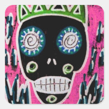 Black King Sugar Skull Angel Square Stickers