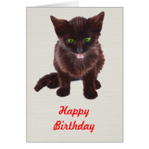 Black Kitten, Green Eyes, Pink Tongue Cards