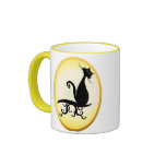 Black Kitty Watching You Oval Mugs