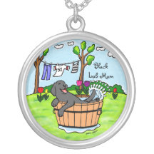Black Labrador Bathing Cartoon Custom Necklace