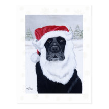 Black Labrador Christmas Santa Hat Painting Post Card