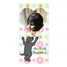 Black Labrador Puppy Hug Cartoon Floral Personalized Photo Card