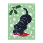 Black Labrador Puppy & Santa Hat Christmas