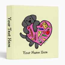 Black Labrador & Teacher's Heart Cartoon 3 Ring Binder