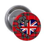 Black Labrador & UK Flag Heart 2 Cartoon Tartan Pin