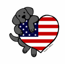 Black Labrador & US Flag Heart 2 Cartoon Photo Cut Outs