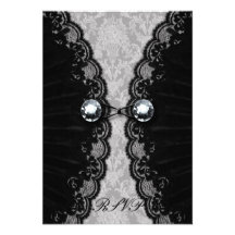 Black Lace and Diamond Look Goth Wedding Personalized Invite