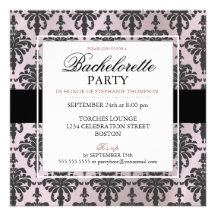 Black Lace Bachelorette Party Invitations in Blush