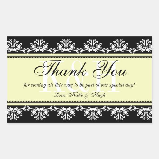 Black lace border thank you out of town gift bag rectangular stickers