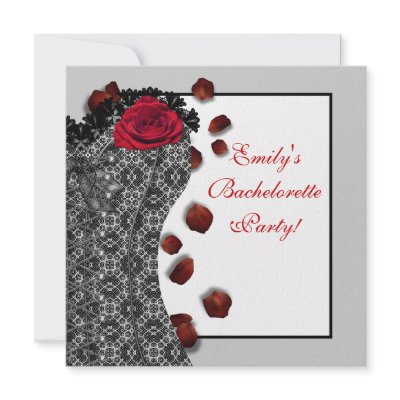 Black Lace Corset Red High Heel Bachelorette Party Custom Invitation by Pure_Elegance
