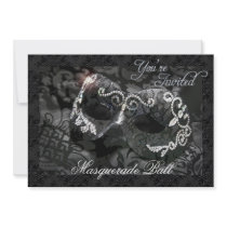 Black Lace Mask Jewelled Masquerade Ball Invitatio
