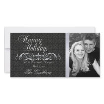 Black Lace & Silver Scroll Holiday Photo Card