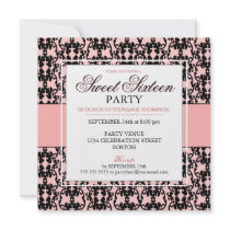 Black Lace Sweet 16 Birthday Party Custom Invitation