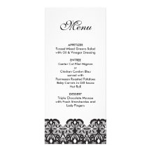 Black Lace Wedding Menu Rack Card Template
