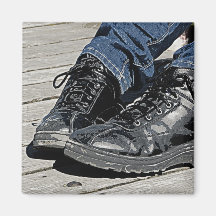Black Leather Boots and Blue Jean Denim Refrigerator Magnet