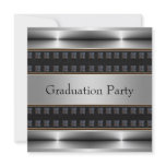 Black Leather Chrome Boys Graduation Party Personalized Announcement