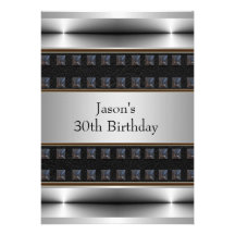 Black Leather Chrome Mans 30th Birthday Party Custom Invite