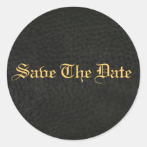 Black Leather Gold Save The Date Wedding Sticker