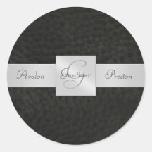 Black Leather  Monogram Wedding Sticker