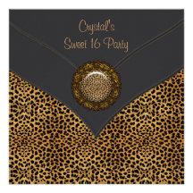 Black Leopard Sweet 16 Birthday Party Personalized Announcement