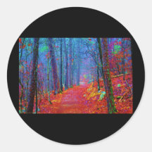 Black Light Forest Oil Painting Round Stickers