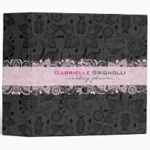 Black & Light Pink Vintage Floral Lace Vinyl Binders