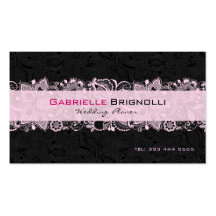 Black & Light Pink Vintage Floral Lace Business Cards