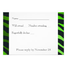 Black Lime Green  Zebra Stripes rsvp with envelope Personalized Announcement