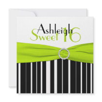 Black, Lime, White Sweet 16 Invitation FAUX Bling
