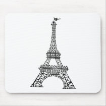 Black Line Eiffel Tower Mouse Mats