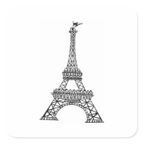 Black Line Eiffel Tower Square Stickers