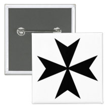 Black Maltese Cross Pinback Buttons
