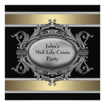 Black Mid-Life Crisis Mans 40th Birthday Party Announcements