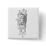 Black Monogram I with Swirls Button