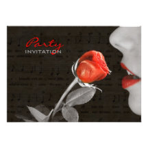 black music notes red Tempting Rose party invites