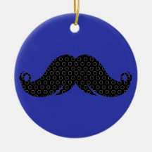 Black Mustache on Blue Background Christmas Tree Ornament
