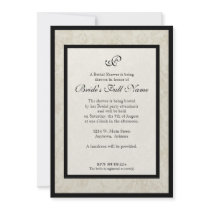 Black n Cream Fleur de Lis Damask Wedding Announcement