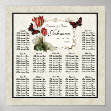 Black n Cream Red Reception Table Seating Chart Print