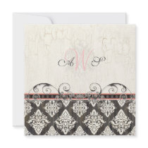 Black 'n White Damask (pink) Wedding Invitation